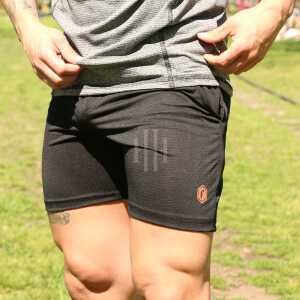 Short Zuplex liso, negro, logo naranja. Fishbone