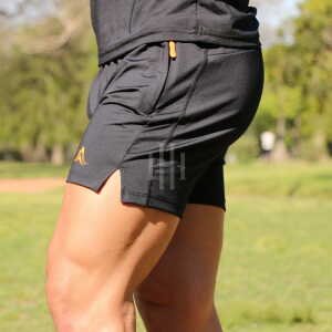 Short negro, logo naranja, con cierre, Crossray