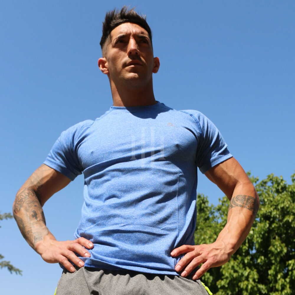 Remera algodon running urban gym sport / Short Air zuplex, gris, logo amarillo, con cierre