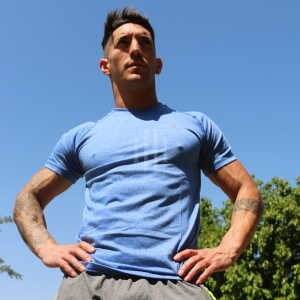 Remera algodon running urban gym sport / Short Air zuplex, gris, logo amarillo, con cierre