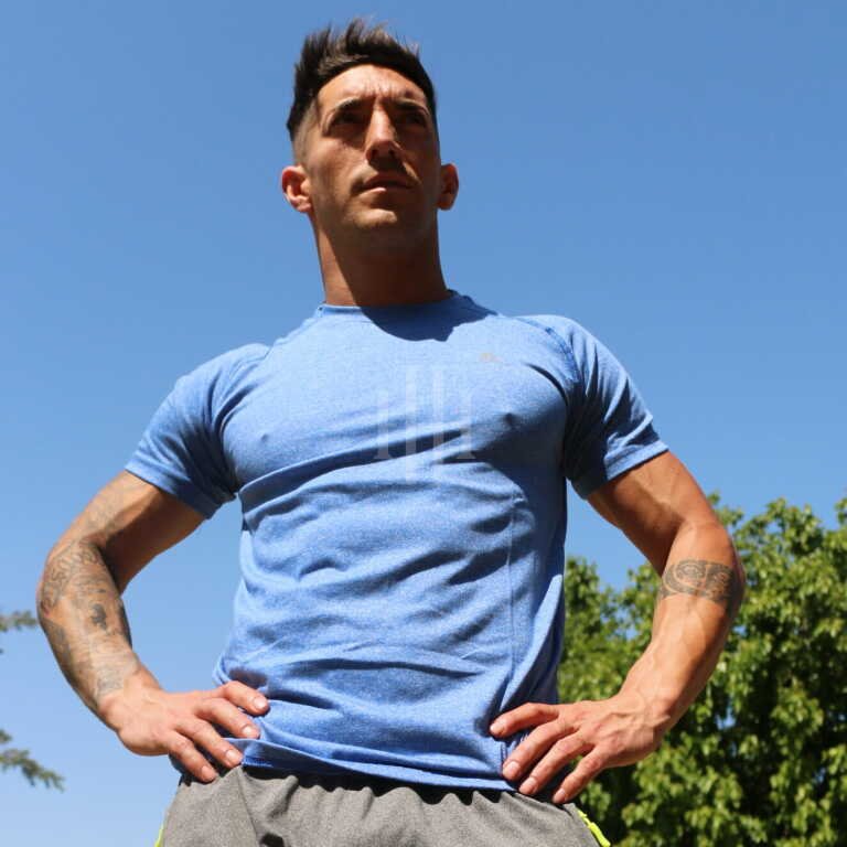 Remera algodon running urban gym sport / Short Air zuplex, gris, logo amarillo, con cierre